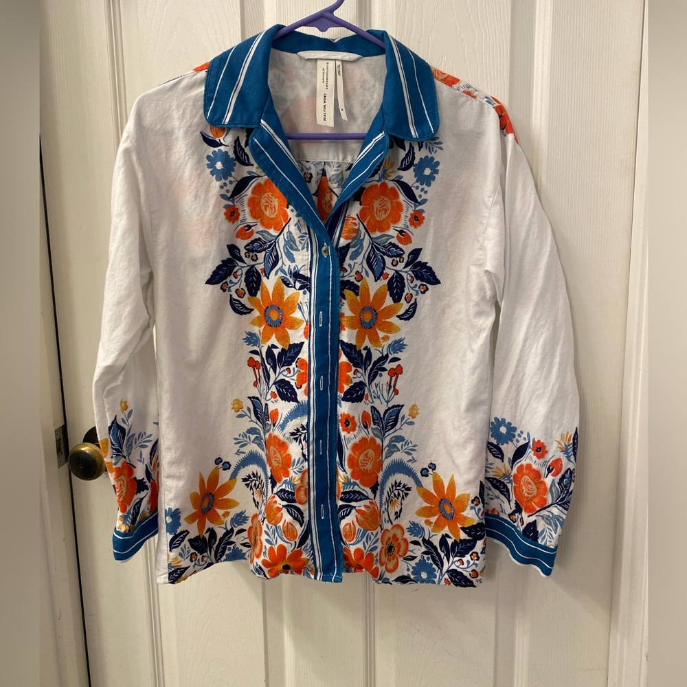 Anthropologie Blue and Orange Floral shirt